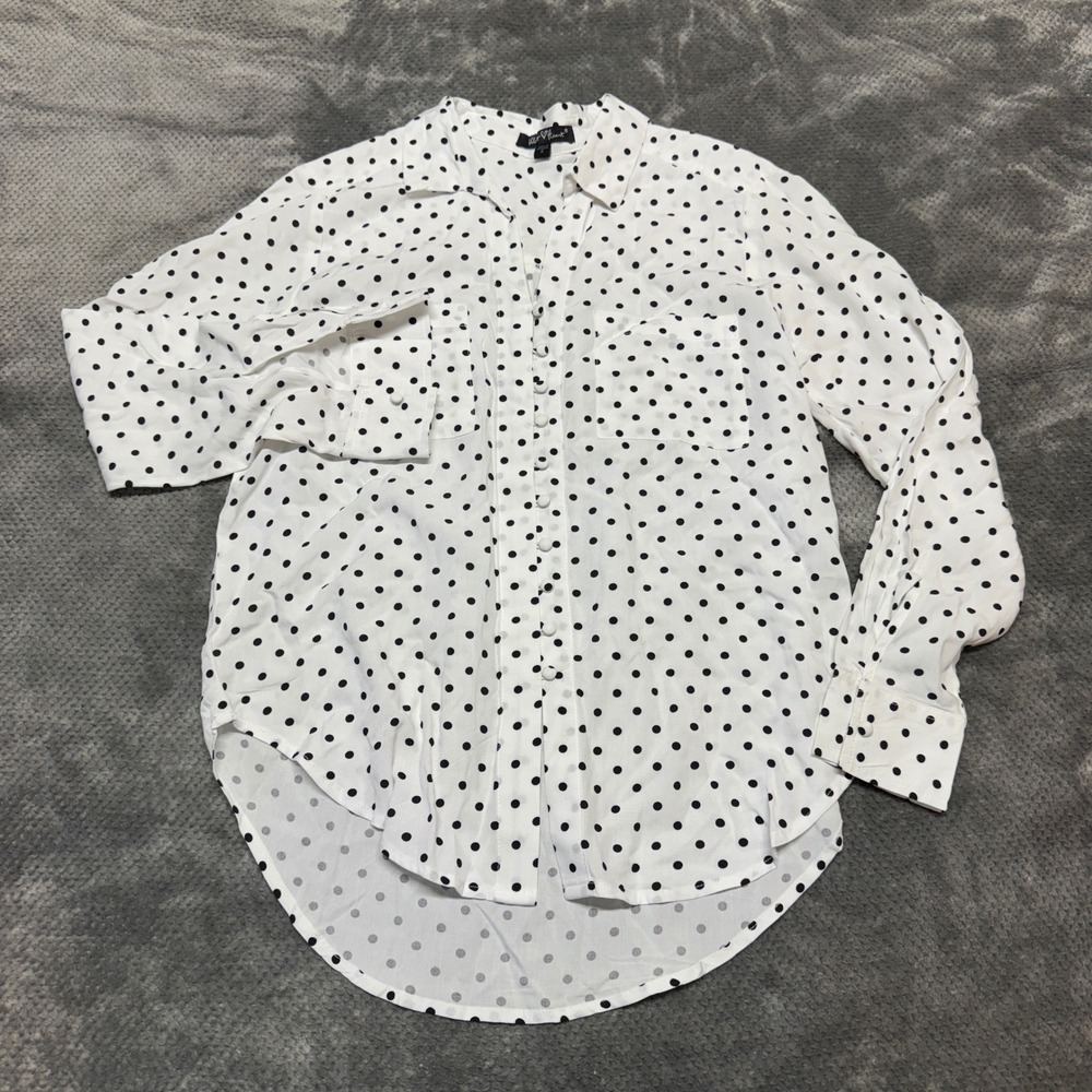 Velvet Heart Polka Dot Button Down Blouse White Black Rayon 4EL-21864 Womens S